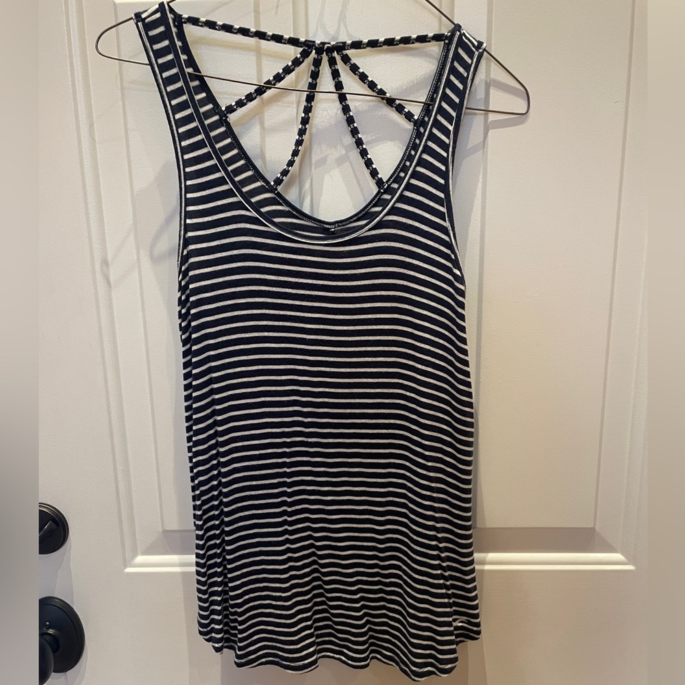 Hollister Navy and White Striped Tank Top
